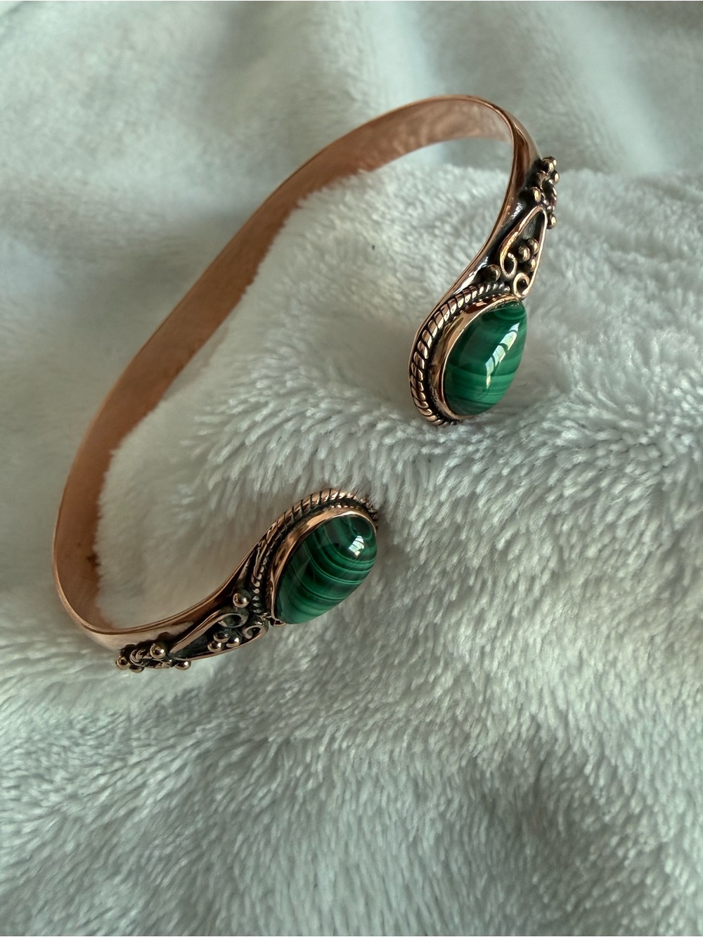 Malachite Copper Cuff Bracelet Southwestern Boho Statement NWOT